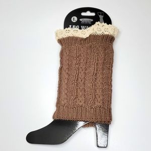 Icon Collection Brown Knitted Off White Crochet Leg Warmer Boot Topper L